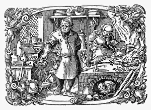 Cookbook: professions, cook, The chef, woodcut by Jost