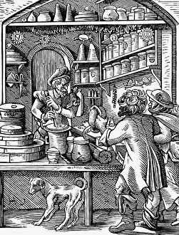 Dispensing: professions, dispensing chemist, woodcut, Staendebuch