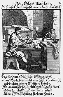 Vers: professions, glass painter, copper engraving