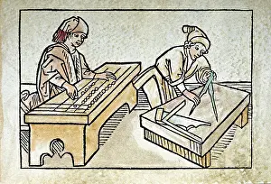 Stonemason: professions, master builder with abacus and stonemason
