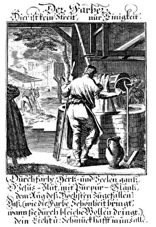 Spool: professions, men, dyers, dyer at a spool, dying