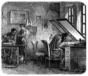 Engrav: professions, men, engravers, artist is engraving