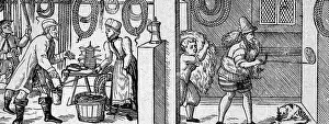 Ropemaker: professions, men, ropemaker, spinning, woodcut
