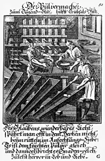 Sieve: professions, powder maker, copper engraving from