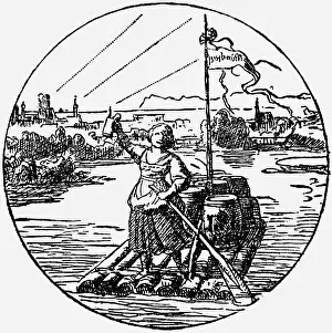 Neureuther: professions, raftman, raftwoman on river Isar