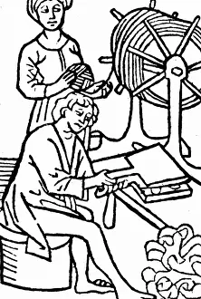 1479: professions, spinner, yarn making, woodcut, 1479