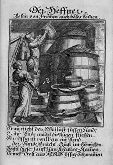 Cask: professions, vinegar maker, copper engraving