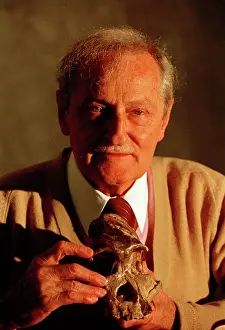 Hominids: Professor Tobias with Mrs Ples. skull
