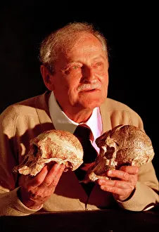 Hominids: Professor Tobias with Mrs Ples. and another skull