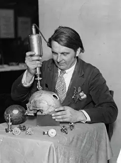 Trepanning: Professor Williams with trepanning machine