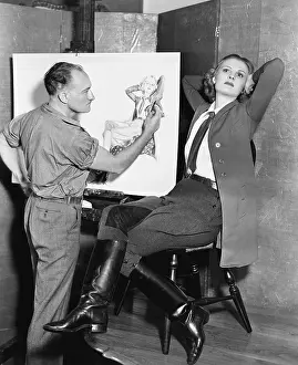 Drafting: Profile of a painter drawing a sketch of a young woman