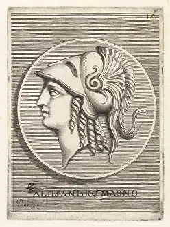 Etienne Picart: Profile portrait of Alexander the Great in crested