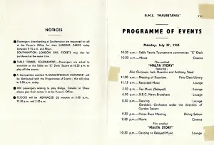 Clocks: Programme of Events on board RMS Mauretania