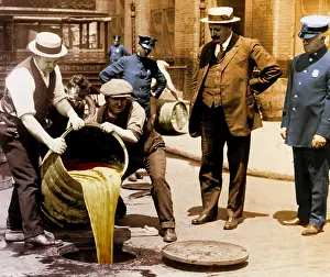 Temperance: Prohibition Agents Dump Liquor Into Sewer, NYC