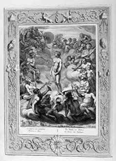 Liver: Prometheus devoured by the eagle. Engraved illustration