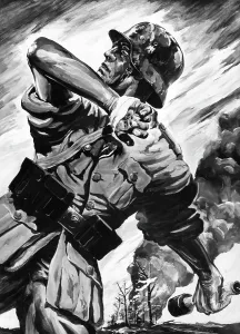 Knut: Propaganda drawing of a fighting wounded soldier, 1941