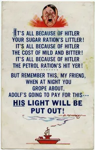 Rationed: Propaganda Postcard - WW2 - Hitler causing shortages