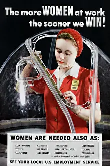 Contributions: Propaganda print of a woman at work in an airplane