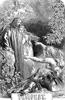 Whom: Prospero, holding his daughter Miranda, regards