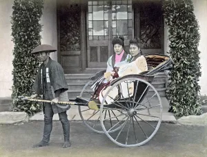 Rickshaw: Prostitutes in a rickshaw, Japan, circa 1880s