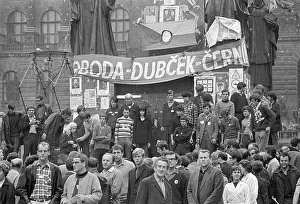 Oldrich: Protest - protesters - St. Wenceslas monument - banner