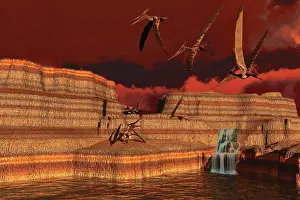 Pteranodon: Pteranodon dinosaurs in a prehistoric landscape