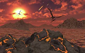 Pterosaur: Pterosaurs above a volcanic landscape during the