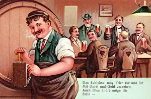 David Pearson: Pub scene with barrel on a comic German greetings card