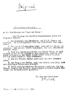 Proclamation: Public enactment in Tyssa, 1938