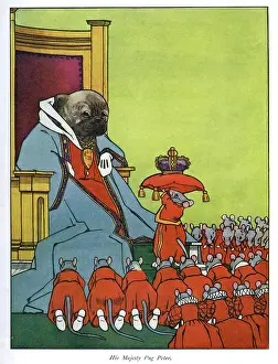 Reverence: Pug Peter -- seated on throne with mouse subjects