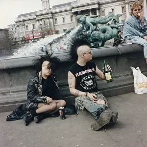 Ripped: Punks drinking in Trafalgar Square, London