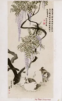 Ukiyo E: Five Puppies under a tree by Maruyama Okyo