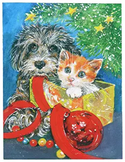 Matthes: Puppy and kitten under Christmas tree