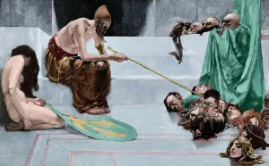 Extermination: The purge of Jehu. Engraving. Colored