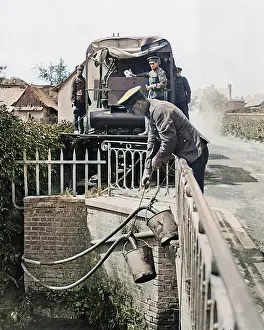 Lowering: Purifying river water for British troops, Western Front, WW1