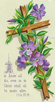 Corinthians: Purple flowers and a cross on an Easter card