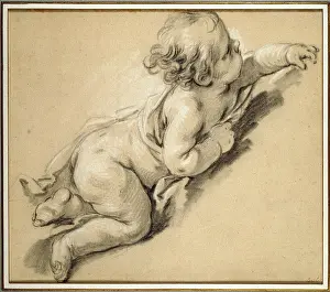 Puttos: A putto reclining to right