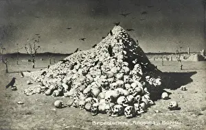 Condemnation: Pyramid of skulls in a desert