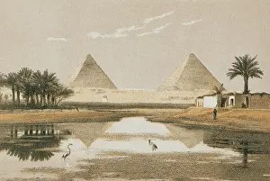 Bernatz: The Pyramids of Giza. Etching