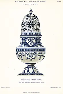 Auguste Le Brument: Pyriform sugar box in blue camaieu, festoon style, Rouen