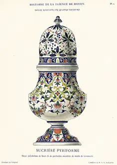 Auguste Le Brument: Pyriform sugar box with polychrome design, Rouen