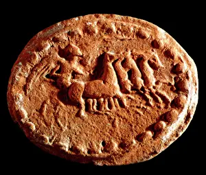Existed: A quadriga (chariot drawn by four horses) made