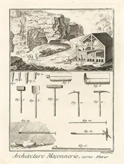 Quarrymen: Quarrymen plasterers and their tools, 18th century