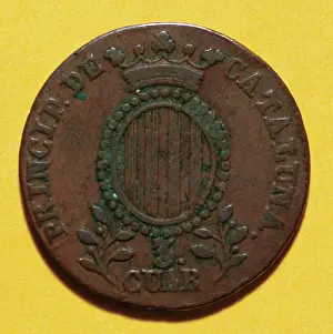 Coin: Three quarters. Copper. Barcelona, sA?a?sA?a?1846. Spain