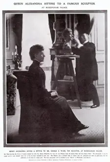 Sculpting: Queen Alexandra sitting for George E Wade sculptor 1910
