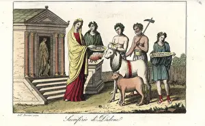 Ferrario: Queen Dido of Carthage preparing a ritual sacrifice to Juno