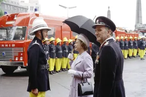 Inspections: Queen Elizabeth II inspecting firefighters