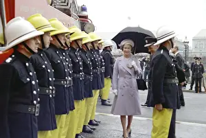Inspections: Queen Elizabeth II inspecting firefighters