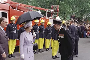 Inspections: Queen Elizabeth II inspecting firefighters