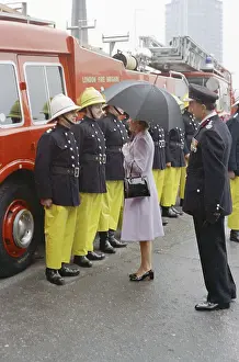 Inspections: Queen Elizabeth II inspecting firefighters